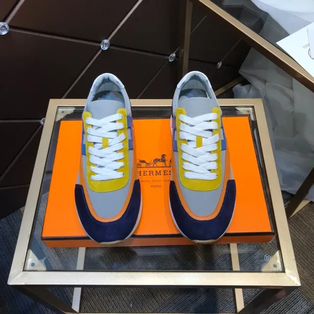 Hermès Color-Blocked Suede and Textile Lifestyle Sneakers 9