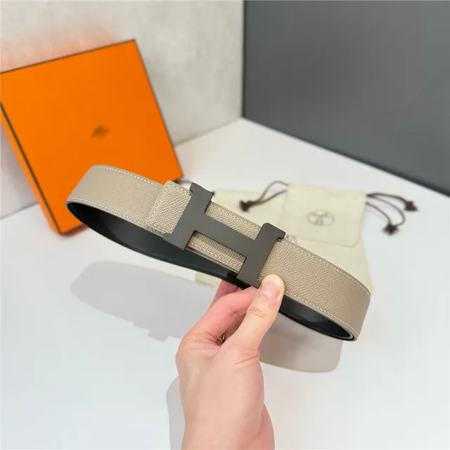 Hermès Constance Belt Reversible Navy and Beige Epsom Leather Belt 10