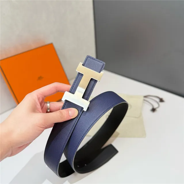 Hermès Constance Belt Reversible Navy and Beige Epsom Leather Belt 12