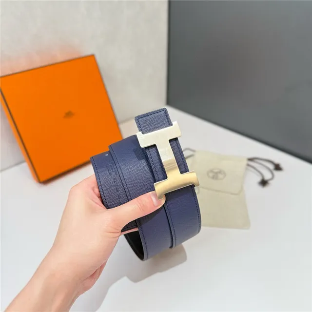 Hermès Constance Belt Reversible Navy and Beige Epsom Leather Belt 14