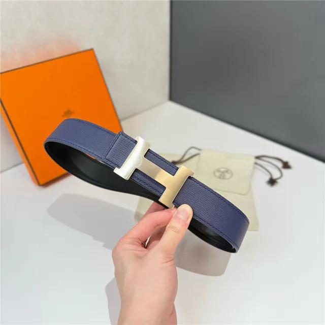 Hermès Constance Belt Reversible Navy and Beige Epsom Leather Belt 15