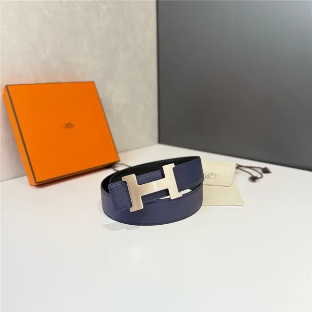 Hermès Constance Belt Reversible Navy and Beige Epsom Leather Belt 16