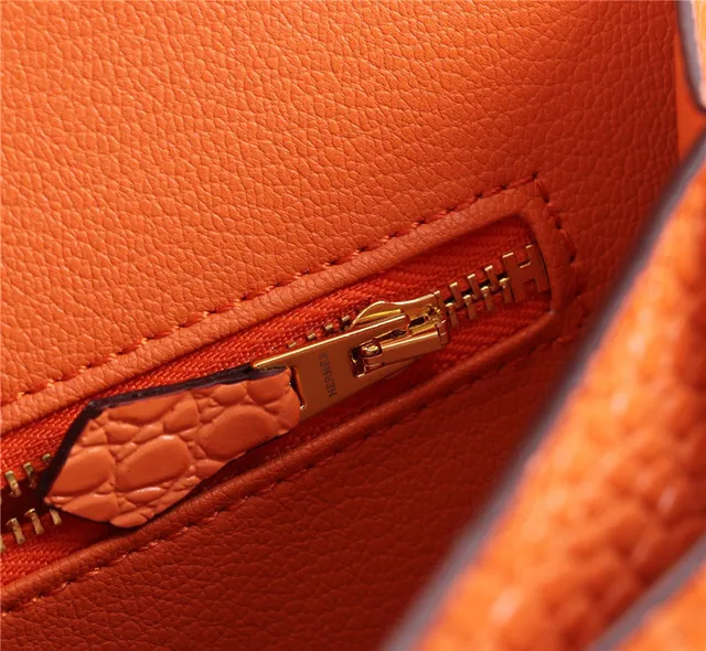 Hermès Constance Couro de Crocodilo Embossado Laranja Branco Fecho Metálico em Forma de H Bolsa 2