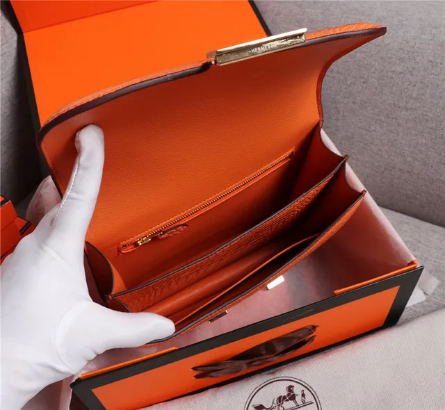 Hermès Constance Couro de Crocodilo Embossado Laranja Branco Fecho Metálico em Forma de H Bolsa 3