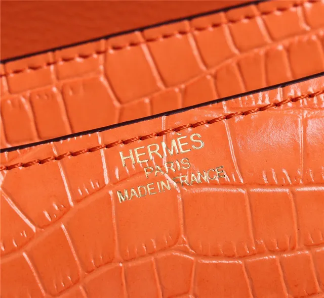 Hermès Constance Couro de Crocodilo Embossado Laranja Branco Fecho Metálico em Forma de H Bolsa 5