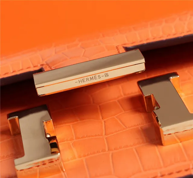 Hermès Constance Couro de Crocodilo Embossado Laranja Branco Fecho Metálico em Forma de H Bolsa 6