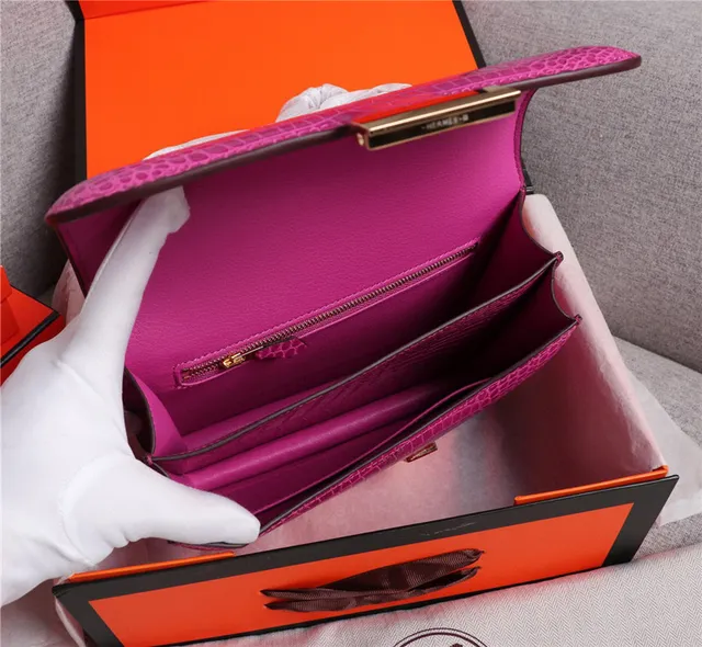Hermès Constance Couro de Crocodilo Embossado Laranja Branco Fecho Metálico em Forma de H Bolsa 12