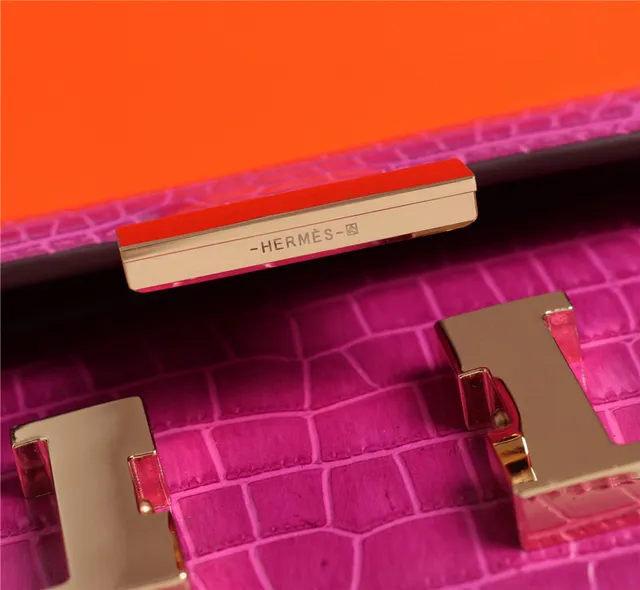 Hermès Constance Couro de Crocodilo Embossado Laranja Branco Fecho Metálico em Forma de H Bolsa 13