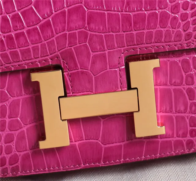 Hermès Constance Couro de Crocodilo Embossado Laranja Branco Fecho Metálico em Forma de H Bolsa 16