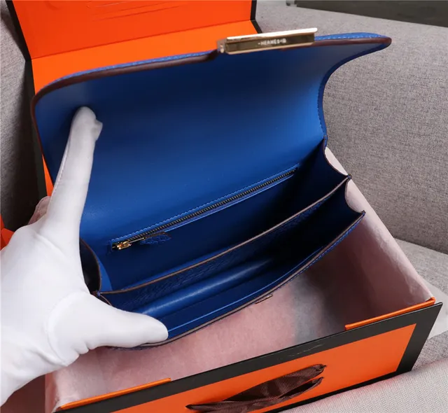 Hermès Constance Couro de Crocodilo Embossado Laranja Branco Fecho Metálico em Forma de H Bolsa 22