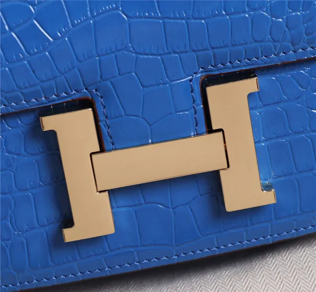 Hermès Constance Couro de Crocodilo Embossado Laranja Branco Fecho Metálico em Forma de H Bolsa 24