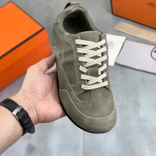 Hermès Gray Beige Suede Upper Flat Woven Laces Sneakers