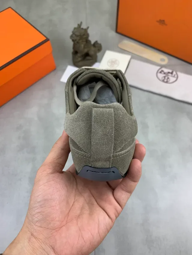Hermès Gray Beige Suede Upper Flat Woven Laces Sneakers 3