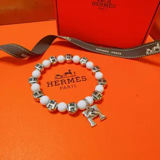 Hermès H-Charms White Silver Beaded Motif Bracelet