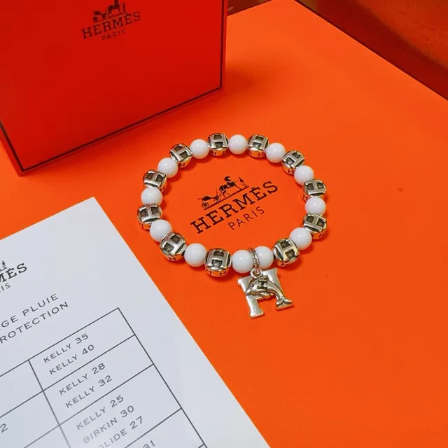 Hermès H-Charms White Silver Beaded Motif Bracelet 4