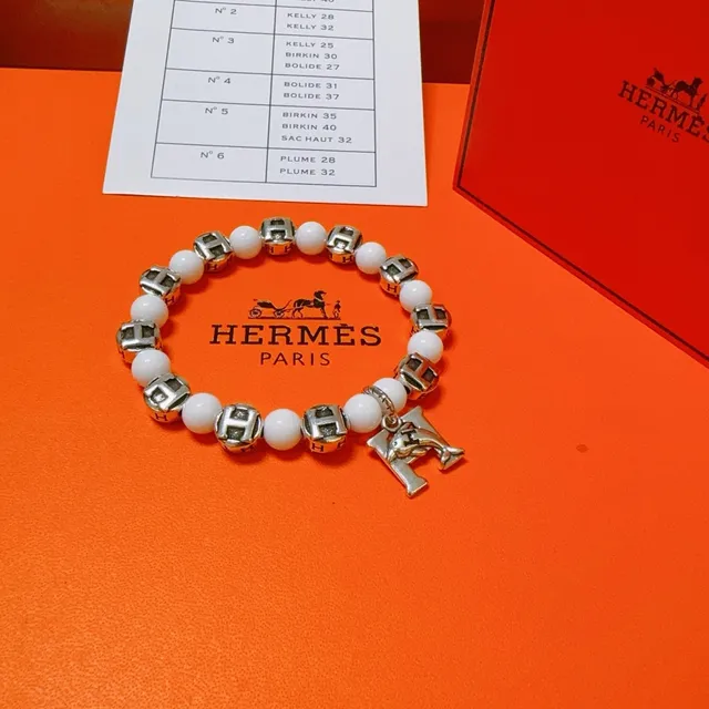 Hermès H-Charms White Silver Beaded Motif Bracelet 6