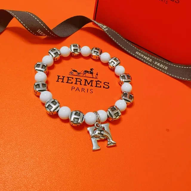 Hermès H-Charms White Silver Beaded Motif Bracelet 7