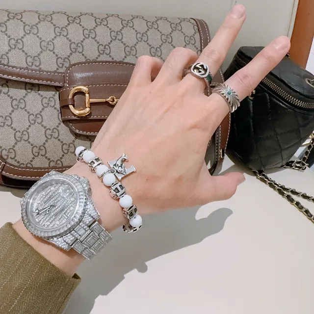 Hermès H-Charms White Silver Beaded Motif Bracelet 8