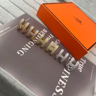 Hermès H Hoop Gold Silver Pavé Crystal Earrings