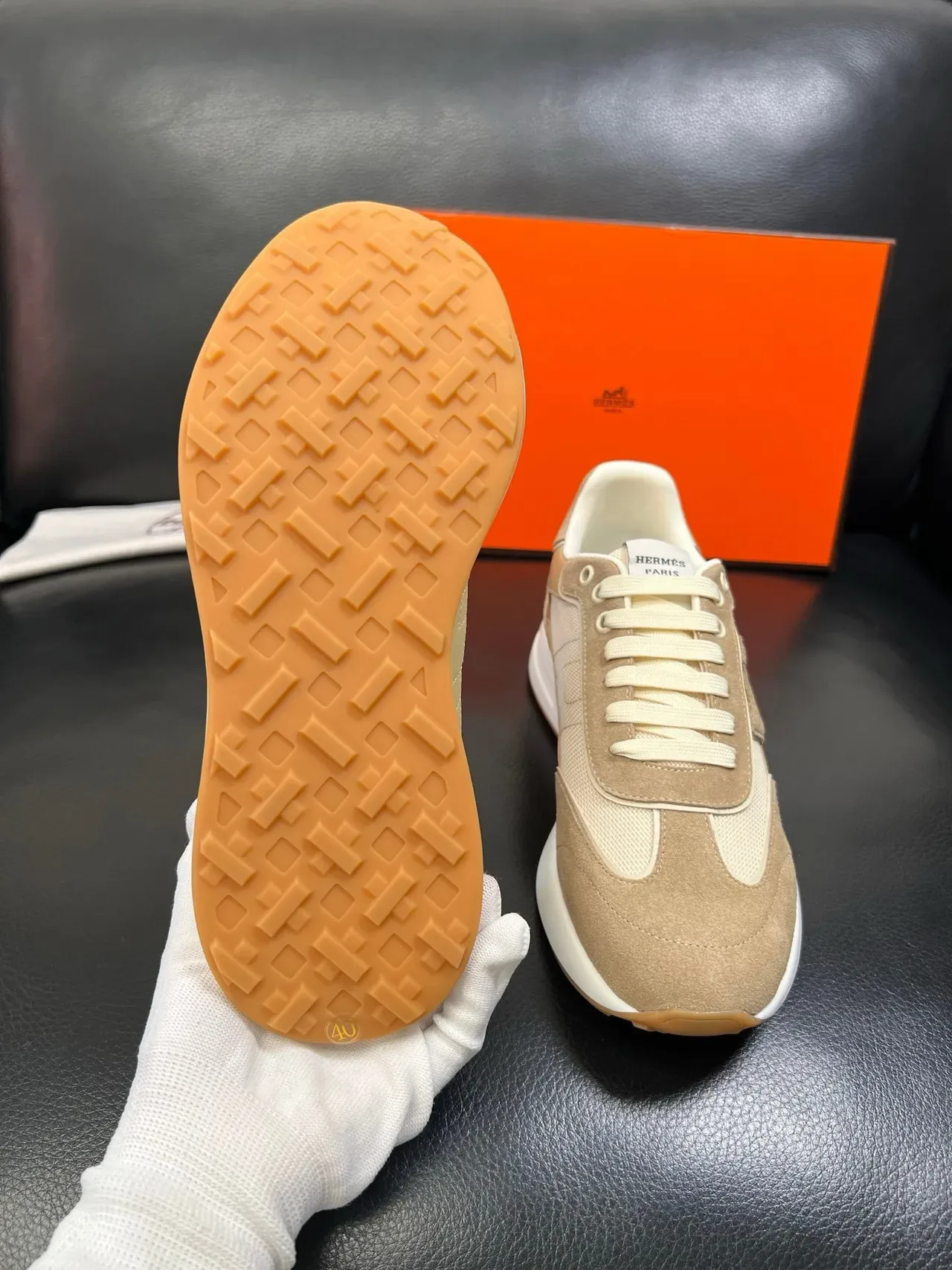 Hermès H Logo Beige Daim Maille Sneakers Lifestyle 2