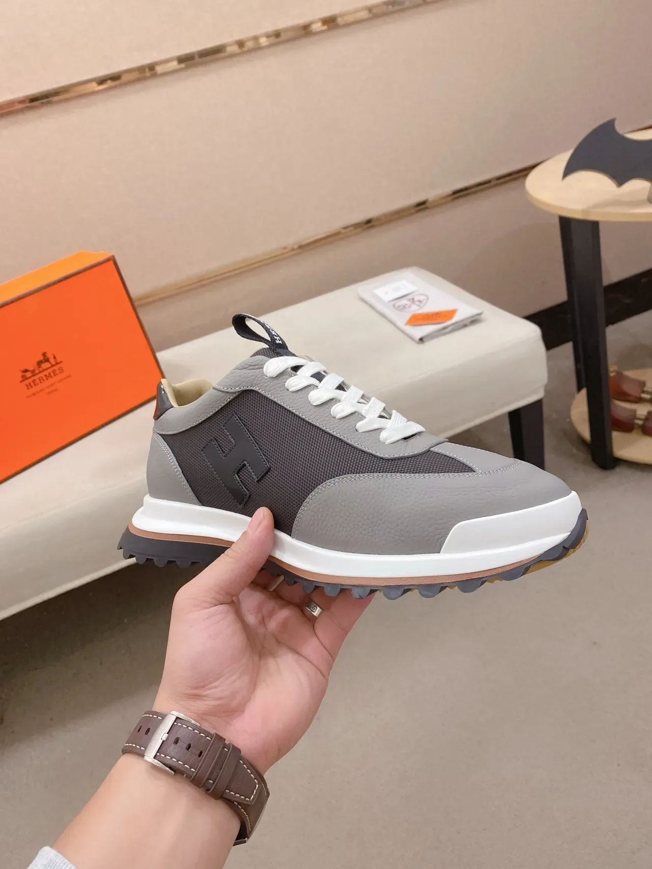 Hermès H-Logo Gray and Black Lifestyle Sneaker 5