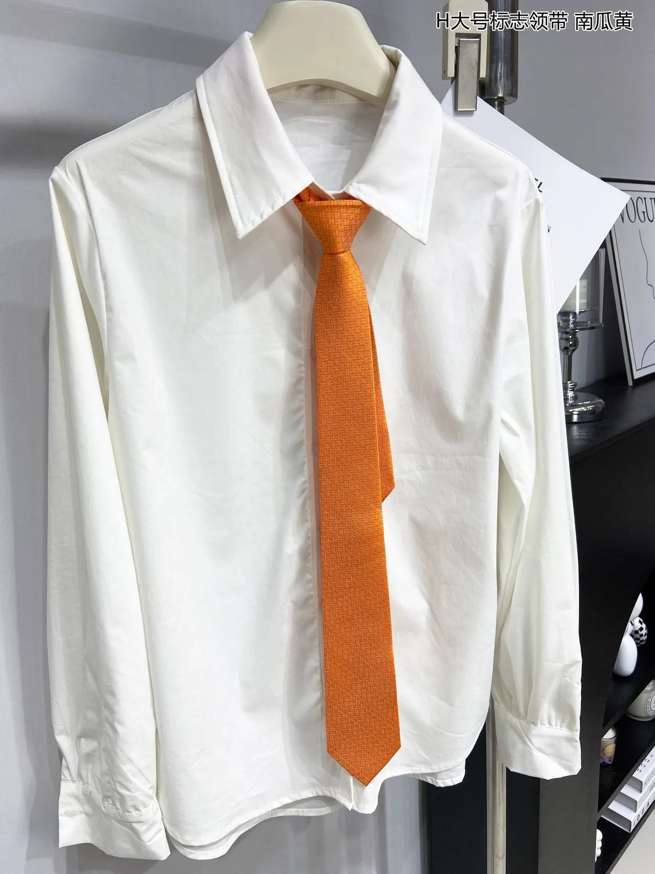 Hermès H-Motif trama Amarelo abóbora gravata 7