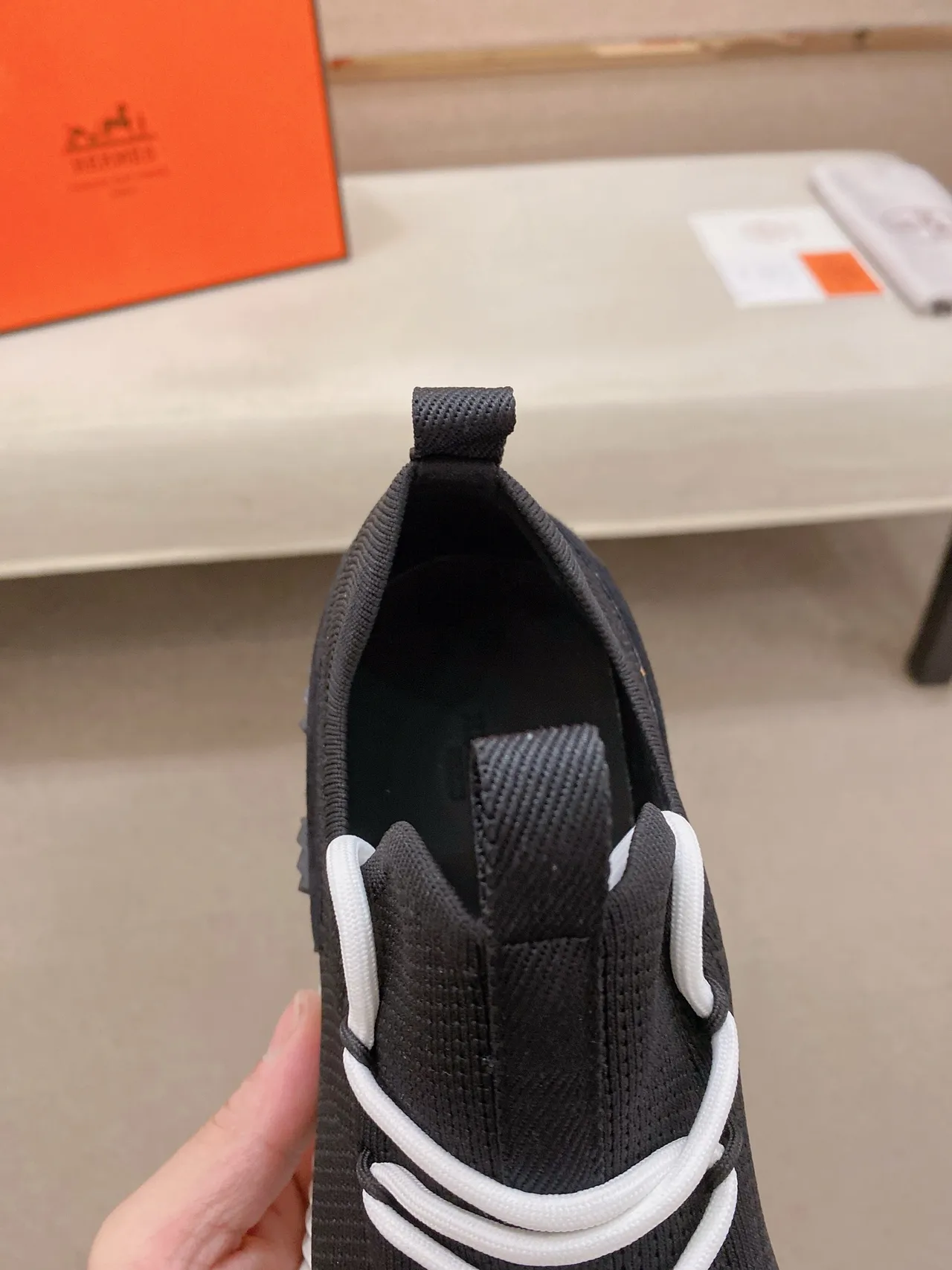 Hermès H-Ride Black and White Lifestyle Sneakers 4