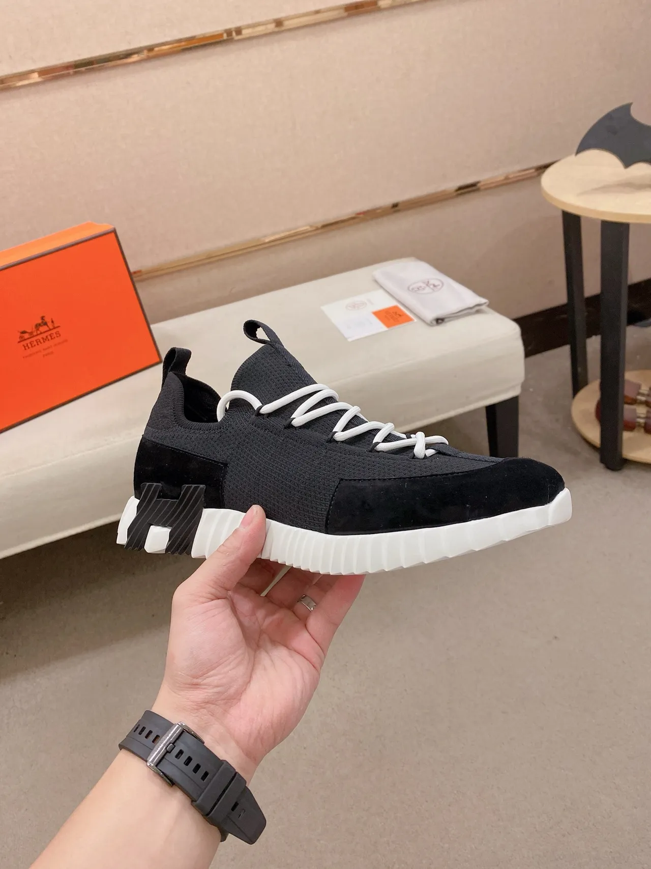 Hermès H-Ride Black and White Lifestyle Sneakers 5