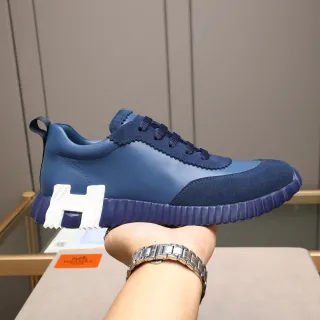 Hermès H-Ride Navy White Blue Leather-Suede Hybrid Upper Scalloped Collar Detail Lifestyle Sneakers
