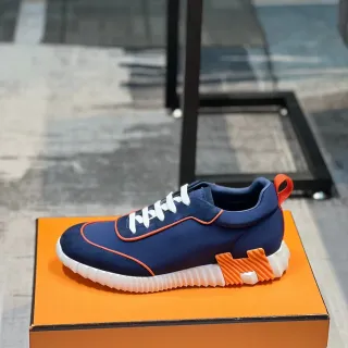 Hermès Navy Orange Neoprene Upper Piping Detail Lifestyle Sneakers