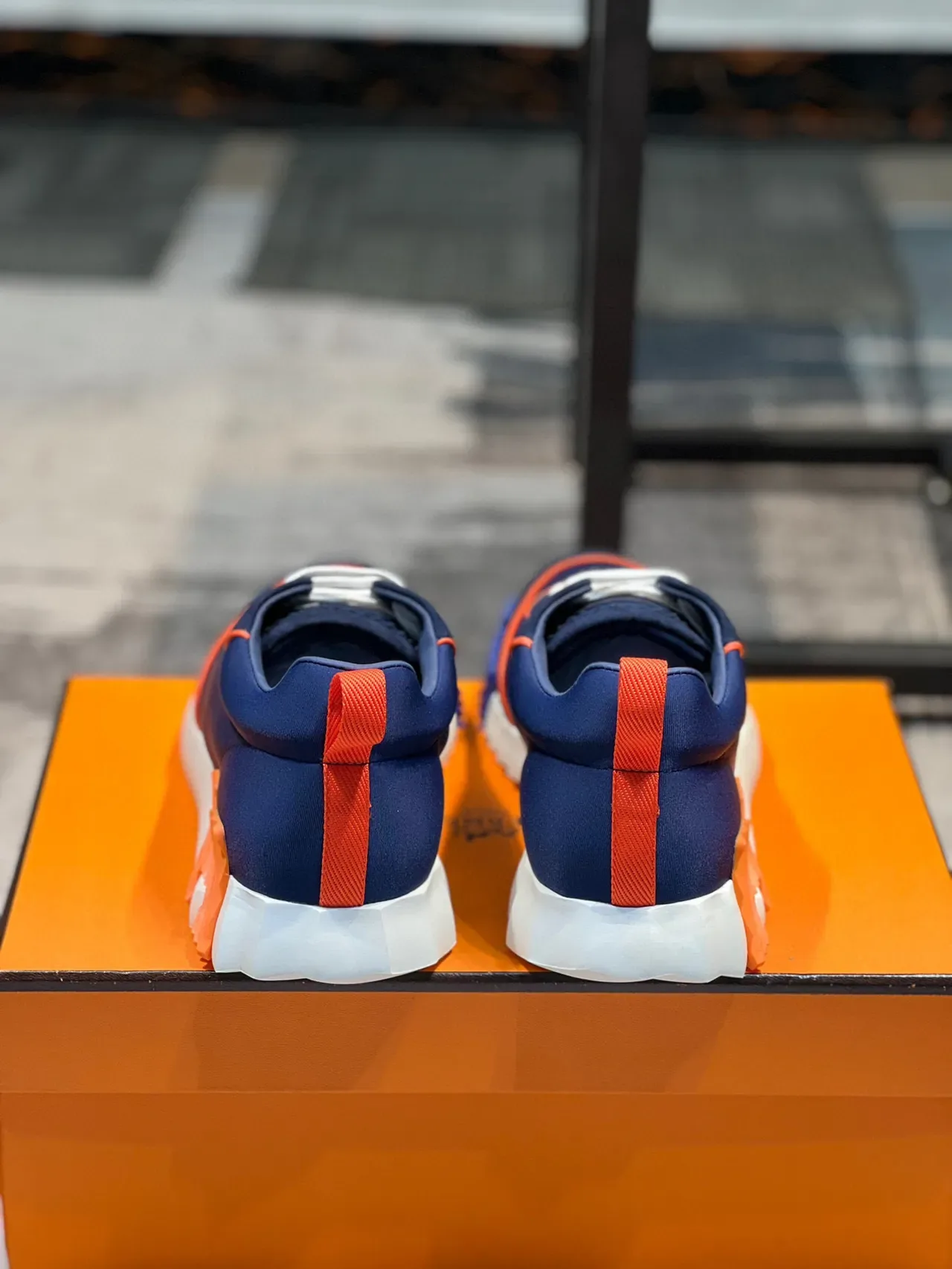 Hermès Navy Orange Neoprene Upper Piping Detail Lifestyle Sneakers 3