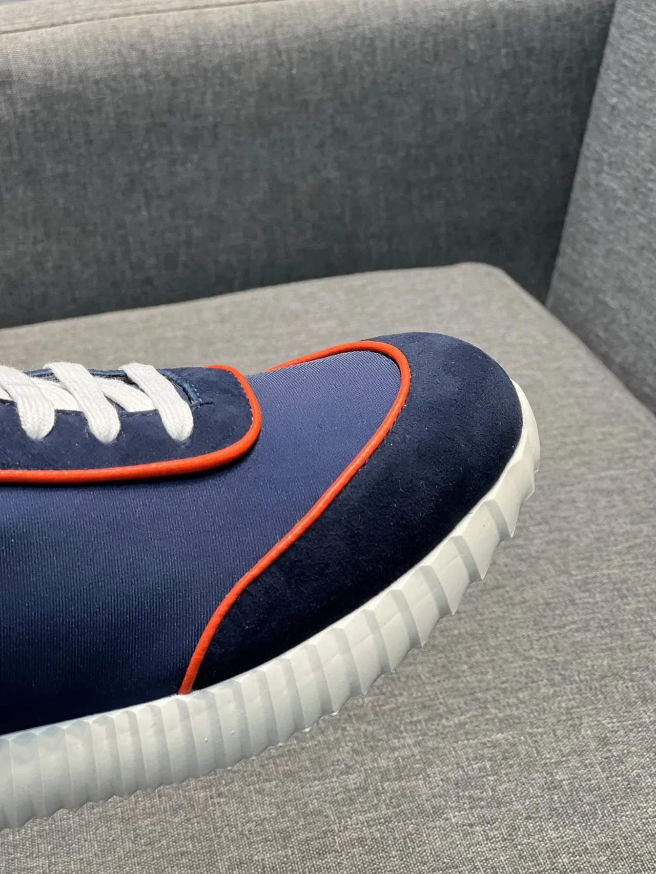 Hermès Navy Orange Neoprene Upper Piping Detail Lifestyle Sneakers 4