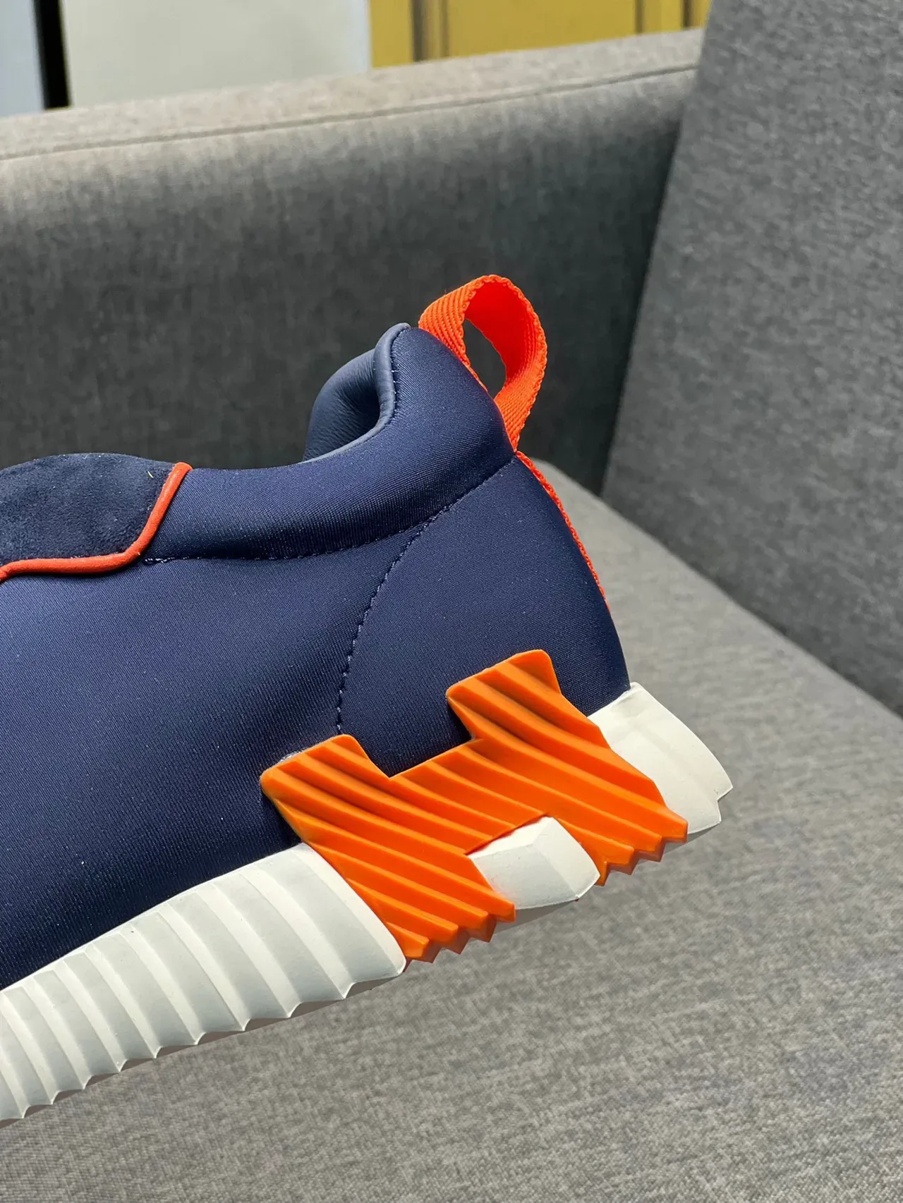 Hermès Navy Orange Neoprene Upper Piping Detail Lifestyle Sneakers 8