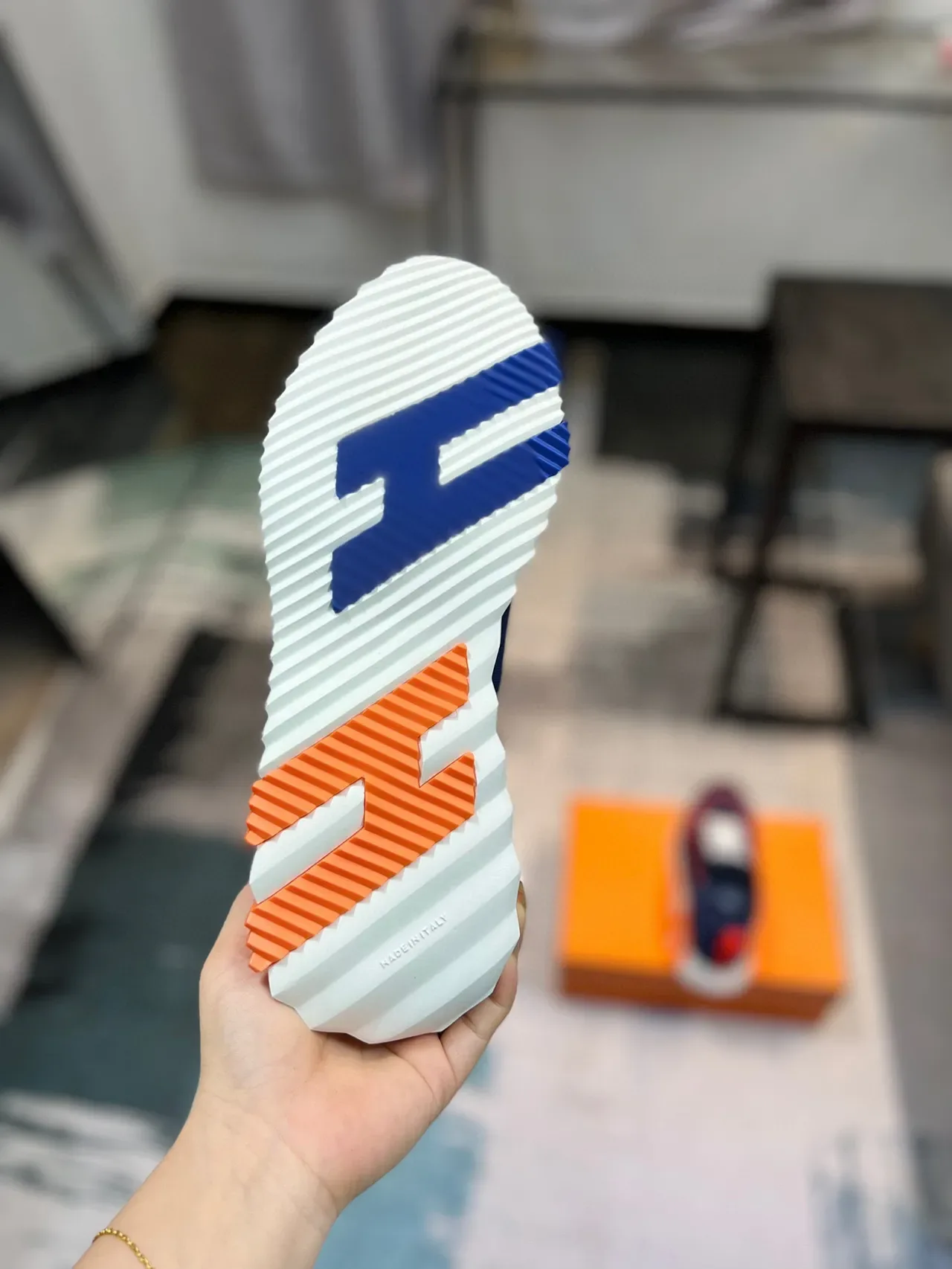 Hermès Navy Orange Neoprene Upper Piping Detail Lifestyle Sneakers 9