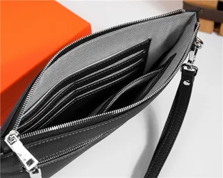 Hermès Navy Textured Pebbled Leather Embossed H Logo Wristlet 12