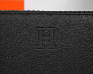 Hermès Navy Textured Pebbled Leather Embossed H Logo Wristlet 14
