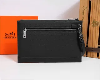 Hermès Navy Textured Pebbled Leather Embossed H Logo Wristlet 16