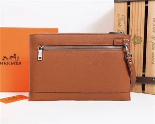 Hermès Navy Textured Pebbled Leather Embossed H Logo Wristlet 22