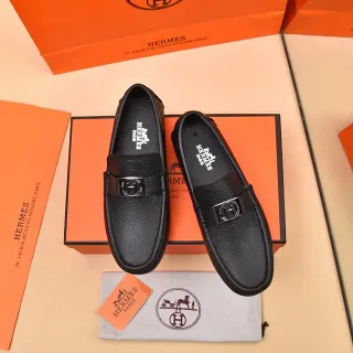 Hermès Oran Black Pebbled Leather Loafers