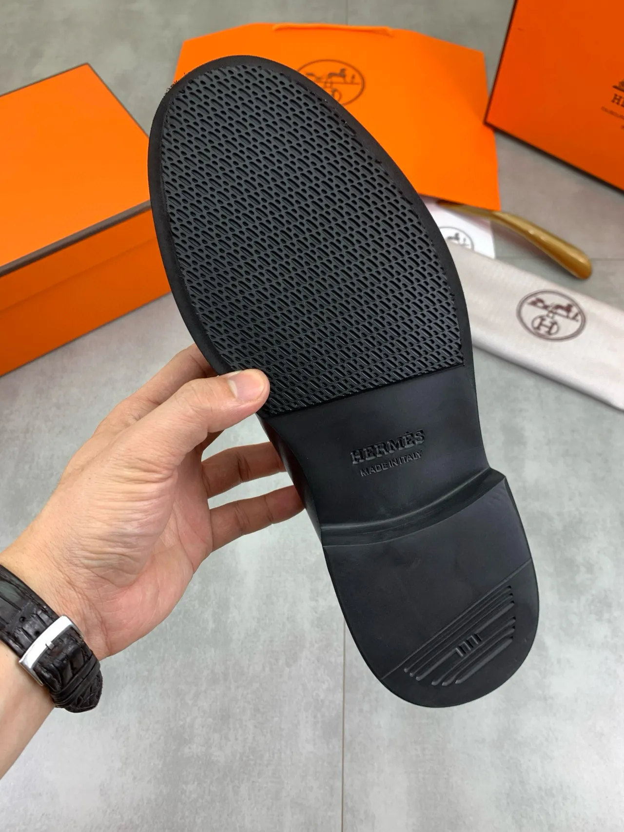 Hermès Oran Black Polished Leather Penny Loafer 2
