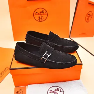 Hermès Oran Black Suede H-Buckle Loafers