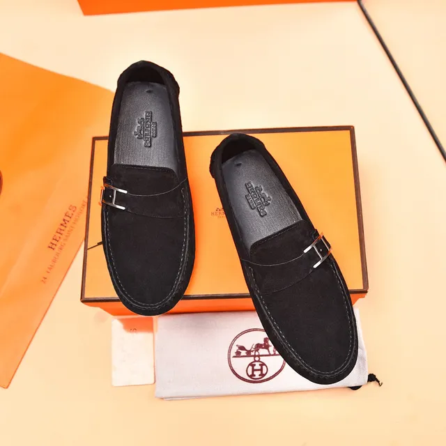 Hermès Oran Black Suede H-Buckle Loafers 2