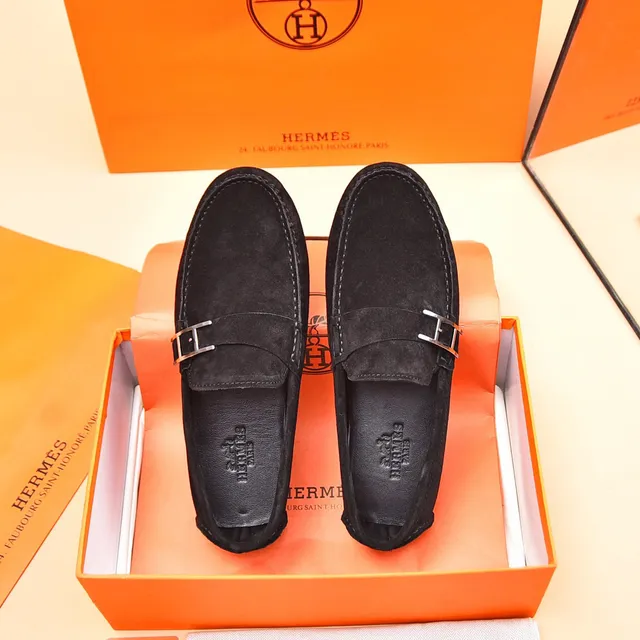 Hermès Oran Black Suede H-Buckle Loafers 3