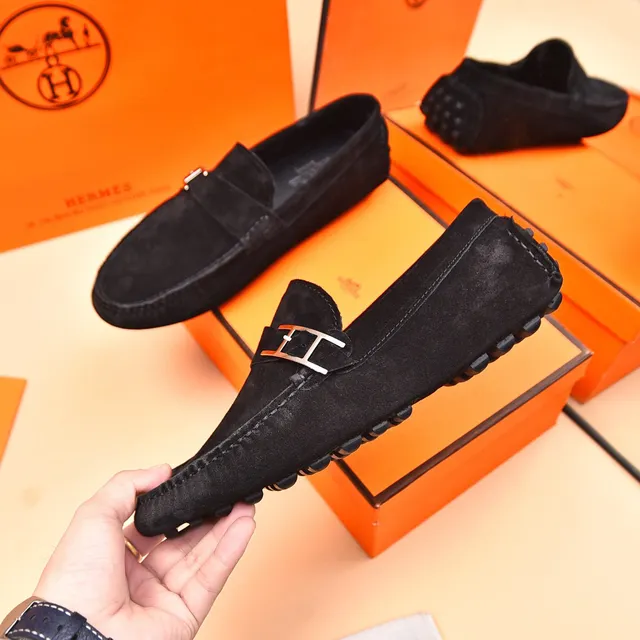 Hermès Oran Black Suede H-Buckle Loafers 4