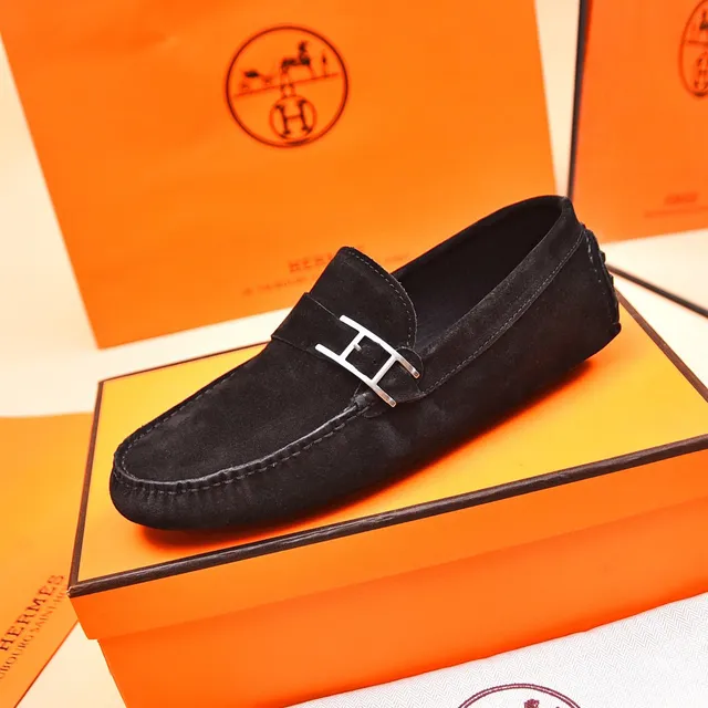 Hermès Oran Black Suede H-Buckle Loafers 6