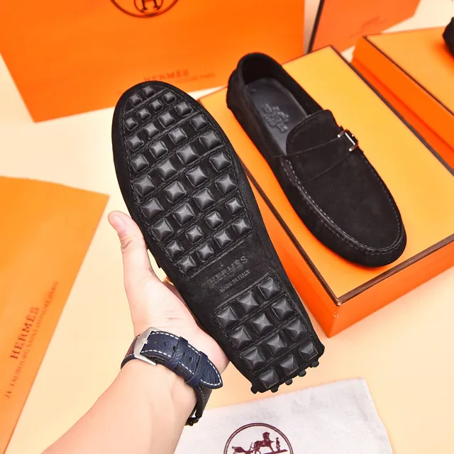 Hermès Oran Black Suede H-Buckle Loafers 7