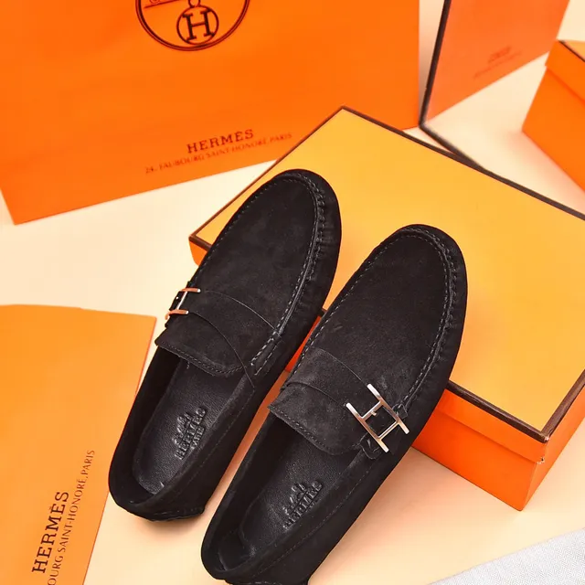 Hermès Oran Black Suede H-Buckle Loafers 8