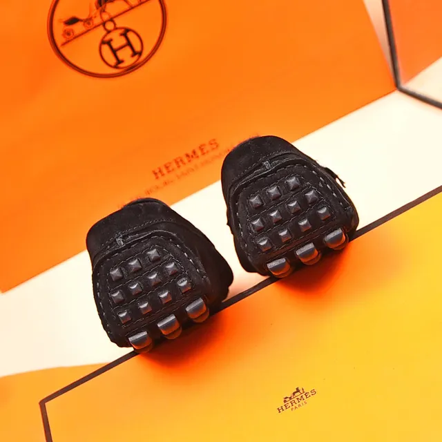 Hermès Oran Black Suede H-Buckle Loafers 9