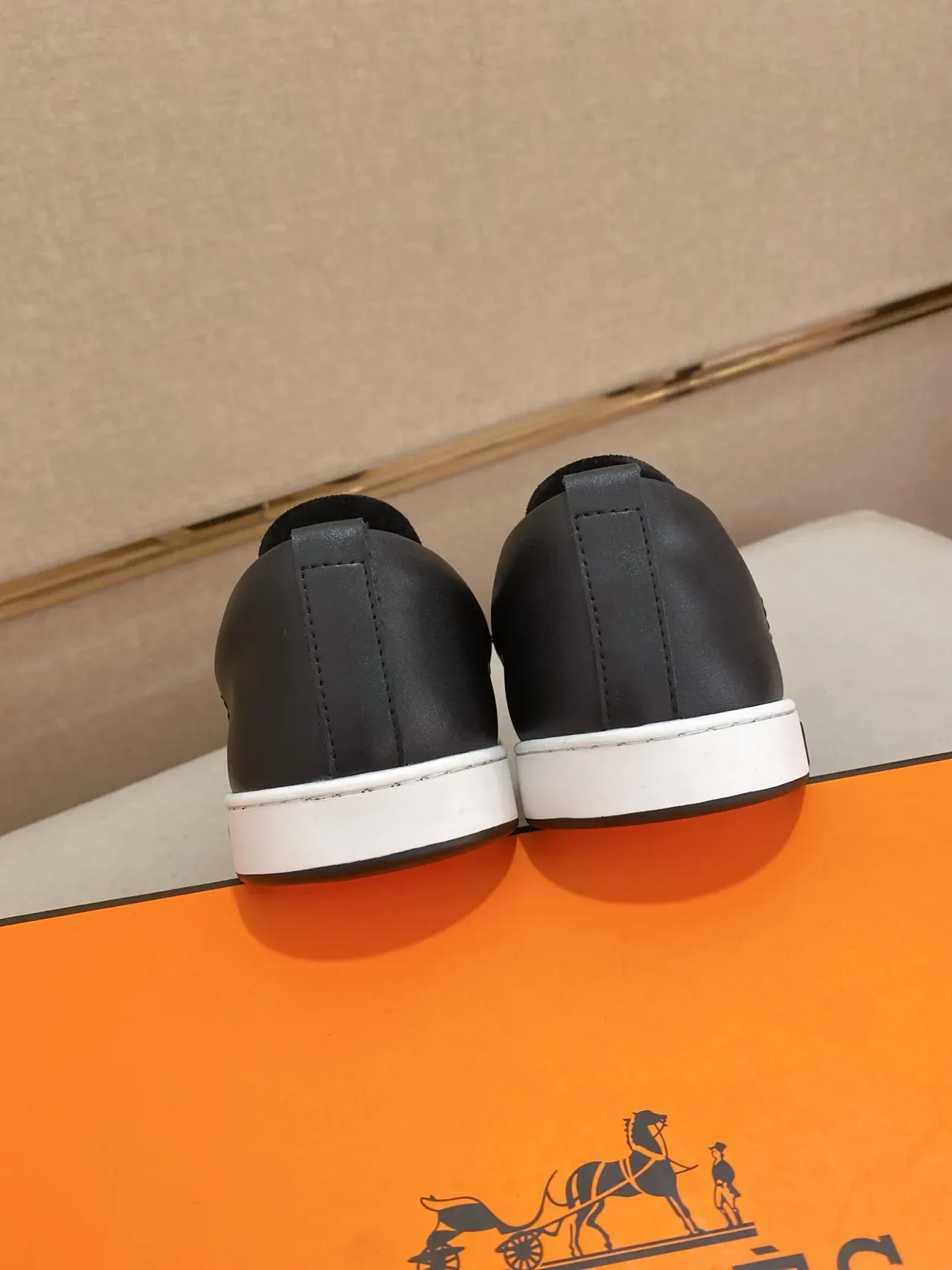 Hermès Oran Black White Slip-On Leather Upper Loafer 3