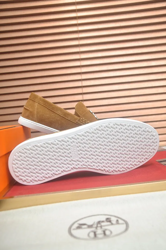 Hermès Oran Dessus en daim marron blanc boucle métallique en forme de H mocassin 7